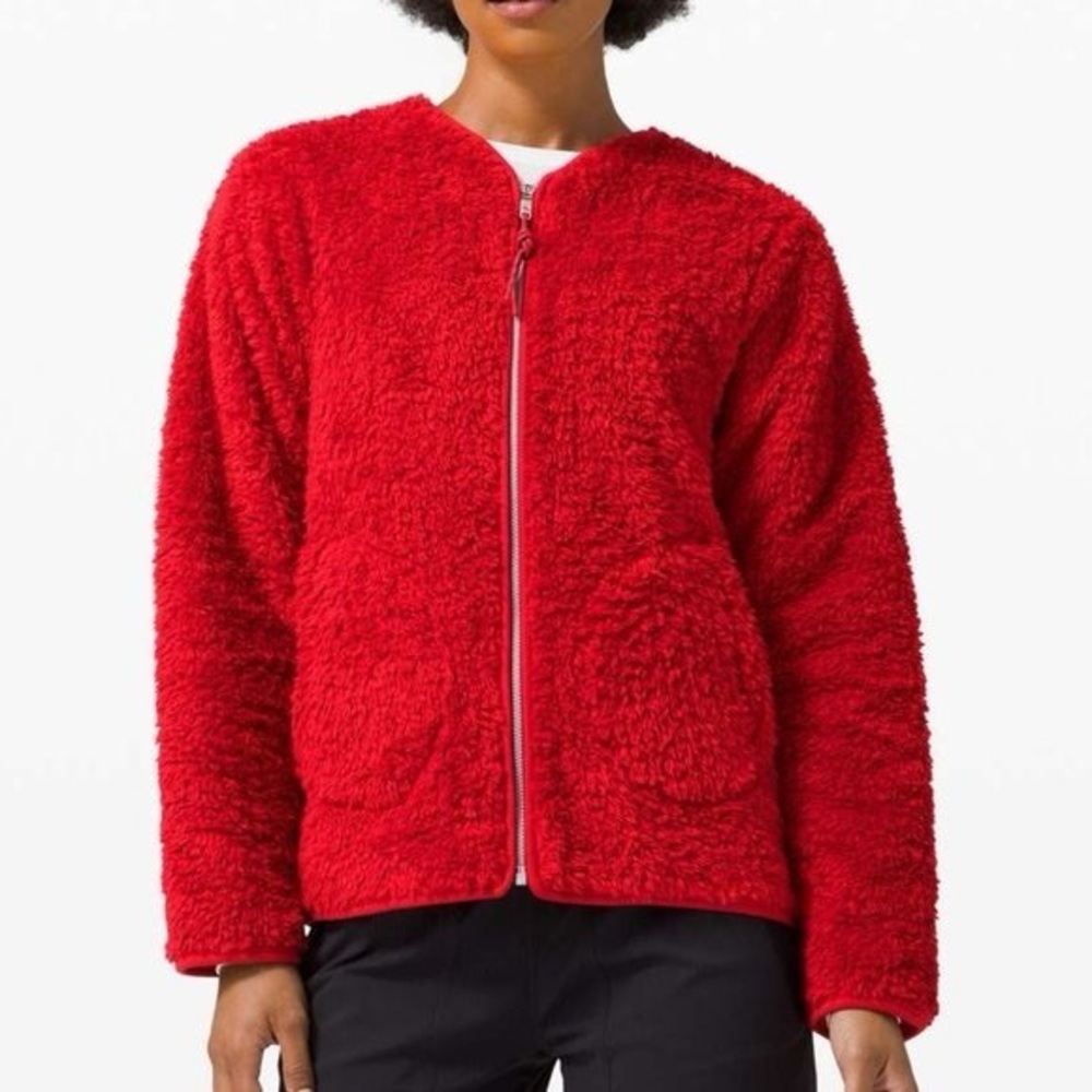 Lululemon Oh So Sherpa Full Zip Jacket, Red, size 4
